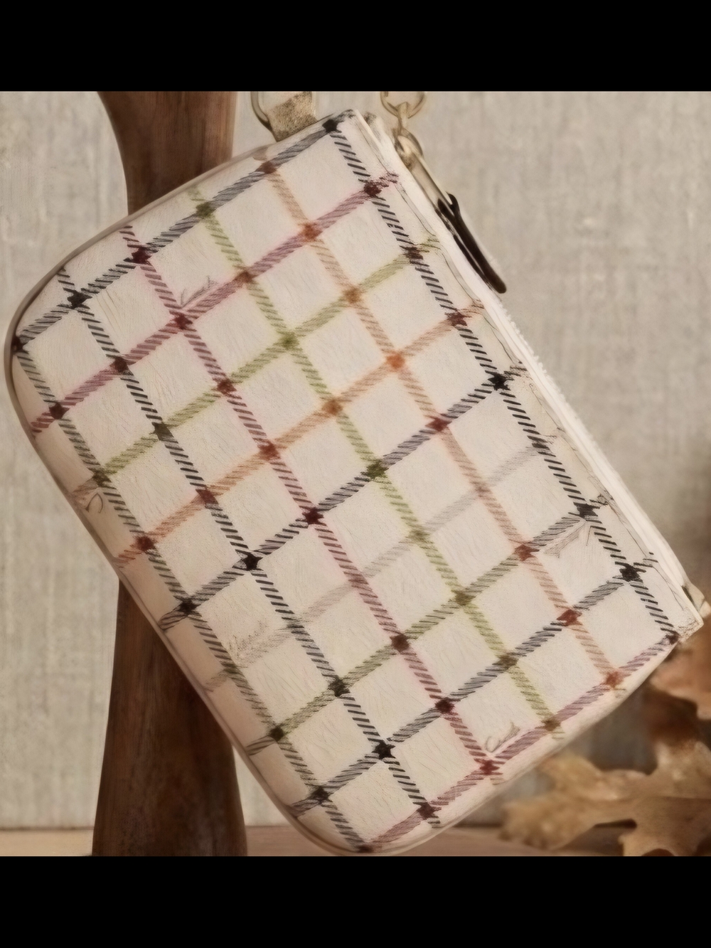 Coach Tattersall Plaid Wristlet with Multicolor Accent